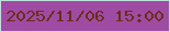 文字の大きさ：4、枠の色：bbe3da、背景の色：a04ba3、文字の色：6a2d1a 無料ブログパーツのブログ時計