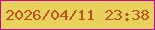 文字の大きさ：4、枠の色：bc089a、背景の色：e8d25d、文字の色：bc511e 無料ブログパーツのブログ時計