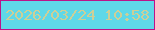 文字の大きさ：1、枠の色：bc1389、背景の色：5fd8e8、文字の色：cdcf97 無料ブログパーツのブログ時計