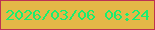 文字の大きさ：1、枠の色：bc3254、背景の色：e4b847、文字の色：18ee70 無料ブログパーツのブログ時計