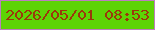文字の大きさ：4、枠の色：bc7ebf、背景の色：5dd405、文字の色：9c370b 無料ブログパーツのブログ時計