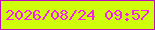 文字の大きさ：5、枠の色：bd0eb7、背景の色：cffe0c、文字の色：fa1eef 無料ブログパーツのブログ時計