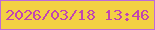 文字の大きさ：5、枠の色：bd6ada、背景の色：f3d143、文字の色：c245b1 無料ブログパーツのブログ時計