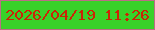文字の大きさ：5、枠の色：bd6c86、背景の色：39d129、文字の色：cc2406 無料ブログパーツのブログ時計