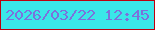 文字の大きさ：5、枠の色：be000e、背景の色：3ae7e8、文字の色：7c71dc 無料ブログパーツのブログ時計