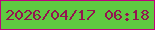 文字の大きさ：3、枠の色：be037d、背景の色：5fca41、文字の色：941350 無料ブログパーツのブログ時計
