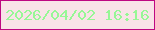 文字の大きさ：3、枠の色：be0882、背景の色：f9e3e8、文字の色：97f796 無料ブログパーツのブログ時計