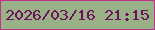 文字の大きさ：2、枠の色：be3289、背景の色：98b186、文字の色：6e115c 無料ブログパーツのブログ時計