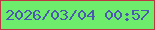 文字の大きさ：3、枠の色：be3844、背景の色：6eed6d、文字の色：4b59b0 無料ブログパーツのブログ時計