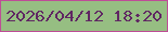 文字の大きさ：4、枠の色：be4d97、背景の色：96be82、文字の色：602763 無料ブログパーツのブログ時計