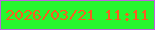 文字の大きさ：5、枠の色：be61e1、背景の色：27f62e、文字の色：f95c1f 無料ブログパーツのブログ時計