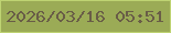 文字の大きさ：1、枠の色：bed372、背景の色：9bab56、文字の色：695d47 無料ブログパーツのブログ時計