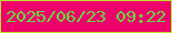 文字の大きさ：5、枠の色：bee22c、背景の色：ee016b、文字の色：67d73e 無料ブログパーツのブログ時計