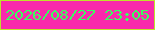文字の大きさ：2、枠の色：bee32b、背景の色：f929ac、文字の色：39fe60 無料ブログパーツのブログ時計