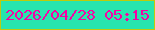 文字の大きさ：5、枠の色：bfcb0b、背景の色：28e5ae、文字の色：f403a5 無料ブログパーツのブログ時計