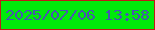 文字の大きさ：5、枠の色：c01917、背景の色：00ea0a、文字の色：4755b0 無料ブログパーツのブログ時計