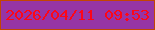 文字の大きさ：5、枠の色：c24602、背景の色：9635a5、文字の色：fe0617 無料ブログパーツのブログ時計