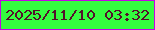 文字の大きさ：4、枠の色：c304e7、背景の色：34fd3f、文字の色：54112b 無料ブログパーツのブログ時計