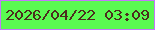 文字の大きさ：4、枠の色：c477fb、背景の色：5afa51、文字の色：4c2e1e 無料ブログパーツのブログ時計