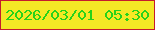 文字の大きさ：2、枠の色：c51b2d、背景の色：f4e825、文字の色：28d21a 無料ブログパーツのブログ時計