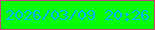 文字の大きさ：2、枠の色：c5427b、背景の色：08fc04、文字の色：05b2f6 無料ブログパーツのブログ時計