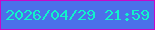 文字の大きさ：1、枠の色：c609c9、背景の色：4b70ea、文字の色：11f4ca 無料ブログパーツのブログ時計