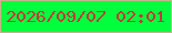 文字の大きさ：5、枠の色：c6b48a、背景の色：02ff3e、文字の色：c13c34 無料ブログパーツのブログ時計