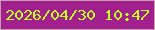 文字の大きさ：5、枠の色：c7a0ae、背景の色：a2208e、文字の色：bfff21 無料ブログパーツのブログ時計