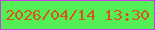 文字の大きさ：5、枠の色：c83de6、背景の色：55ee57、文字の色：d5571b 無料ブログパーツのブログ時計
