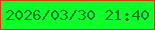 文字の大きさ：1、枠の色：c84213、背景の色：0fff2b、文字の色：07762f 無料ブログパーツのブログ時計