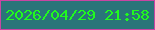 文字の大きさ：4、枠の色：c845a3、背景の色：297579、文字の色：21fa1e 無料ブログパーツのブログ時計