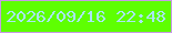 文字の大きさ：3、枠の色：c89ae5、背景の色：5eff02、文字の色：a9e6f7 無料ブログパーツのブログ時計