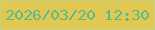 文字の大きさ：5、枠の色：c8d284、背景の色：e1c853、文字の色：5abb88 無料ブログパーツのブログ時計