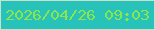 文字の大きさ：1、枠の色：c8e1c9、背景の色：27c3ba、文字の色：8ce54d 無料ブログパーツのブログ時計