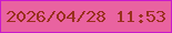 文字の大きさ：5、枠の色：c919cc、背景の色：e963a0、文字の色：98301d 無料ブログパーツのブログ時計
