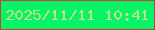 文字の大きさ：5、枠の色：c94235、背景の色：07f469、文字の色：bee57f 無料ブログパーツのブログ時計