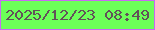 文字の大きさ：3、枠の色：c968f4、背景の色：6cff59、文字の色：625159 無料ブログパーツのブログ時計