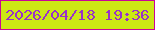 文字の大きさ：1、枠の色：ca0498、背景の色：cce814、文字の色：9931c9 無料ブログパーツのブログ時計