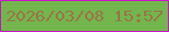 文字の大きさ：2、枠の色：ca13c7、背景の色：72b64d、文字の色：9b7347 無料ブログパーツのブログ時計