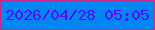 文字の大きさ：1、枠の色：ca2886、背景の色：0186f4、文字の色：580eec 無料ブログパーツのブログ時計