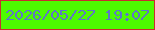 文字の大きさ：2、枠の色：ca2d2e、背景の色：4dfb00、文字の色：5e76c7 無料ブログパーツのブログ時計