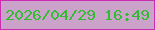 文字の大きさ：5、枠の色：ca2eb0、背景の色：cba2c9、文字の色：34bb34 無料ブログパーツのブログ時計