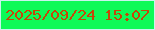 文字の大きさ：1、枠の色：caf4ed、背景の色：0efa57、文字の色：c54708 無料ブログパーツのブログ時計