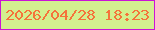 文字の大きさ：2、枠の色：cb13d6、背景の色：d3ef8f、文字の色：f5733b 無料ブログパーツのブログ時計
