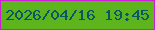 文字の大きさ：1、枠の色：cb1ed5、背景の色：5db41d、文字の色：075769 無料ブログパーツのブログ時計