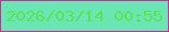文字の大きさ：2、枠の色：cb2b95、背景の色：6ae5b3、文字の色：5be353 無料ブログパーツのブログ時計