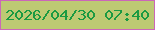 文字の大きさ：2、枠の色：cb67b8、背景の色：bdca73、文字の色：1b9a42 無料ブログパーツのブログ時計