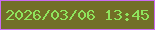 文字の大きさ：4、枠の色：cb6af1、背景の色：726f27、文字の色：8fe45c 無料ブログパーツのブログ時計