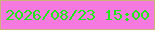文字の大きさ：5、枠の色：cbb37a、背景の色：f679e0、文字の色：21e81a 無料ブログパーツのブログ時計