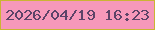 文字の大きさ：2、枠の色：cbb433、背景の色：f698ba、文字の色：5d4368 無料ブログパーツのブログ時計